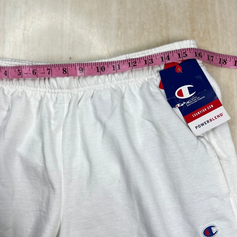 Champion Powerblend Mens White Fleece Shorts Logo 84738 045 Size L NWT